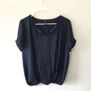 AQUA Brand Short Sleeve Tassel Blouse